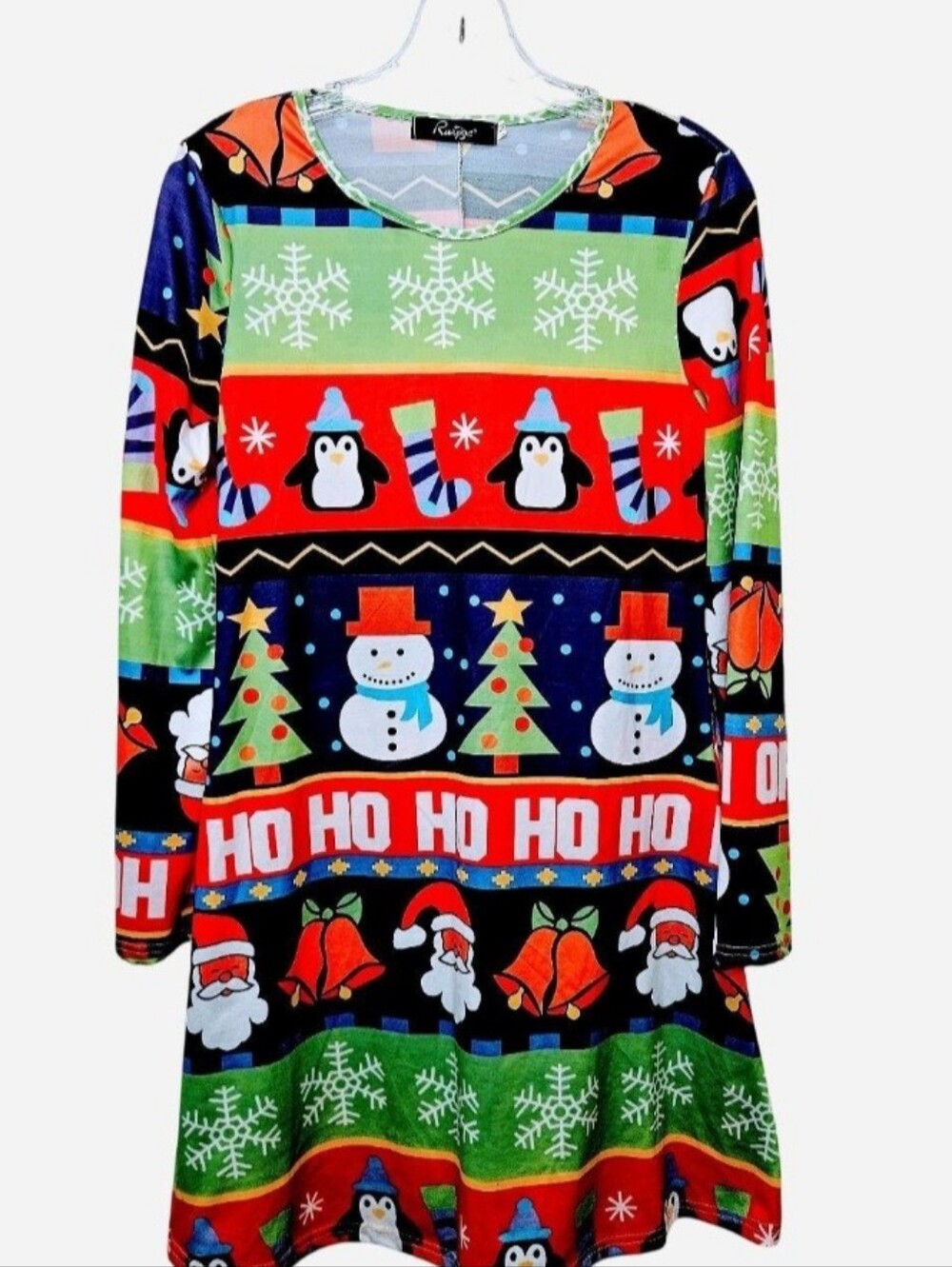 Ruiyize Christmas themed knee Length Dress Long Sleeve with Festive Pattern M